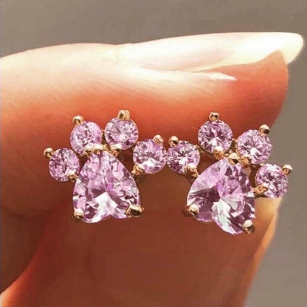 New 18k Rose Gold Pink Cat Paw Earrings - Picture 4 of 5